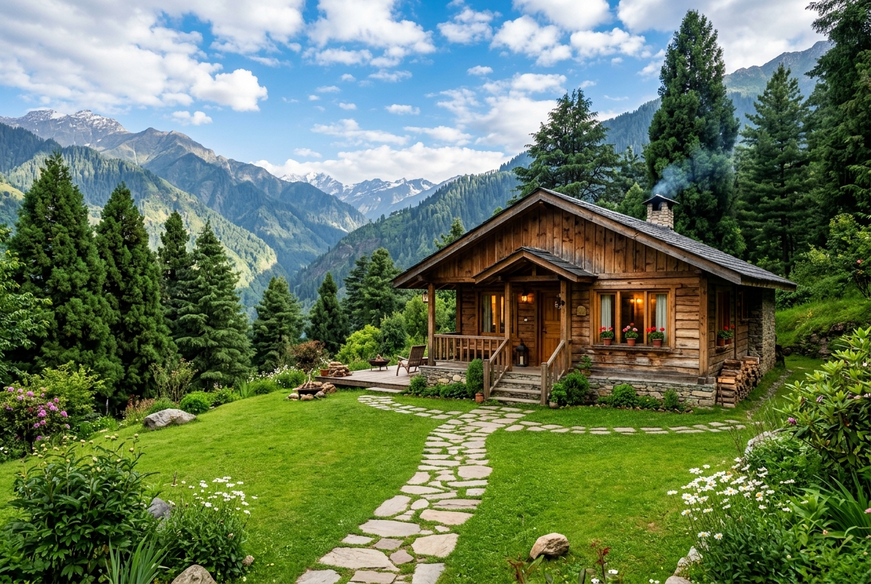 Cottage in clear daylight