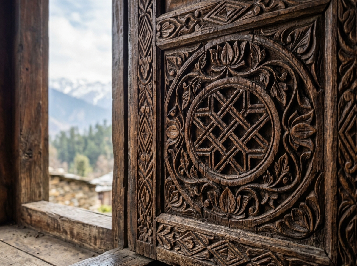 Intricate Likhai Wood Carving Detail