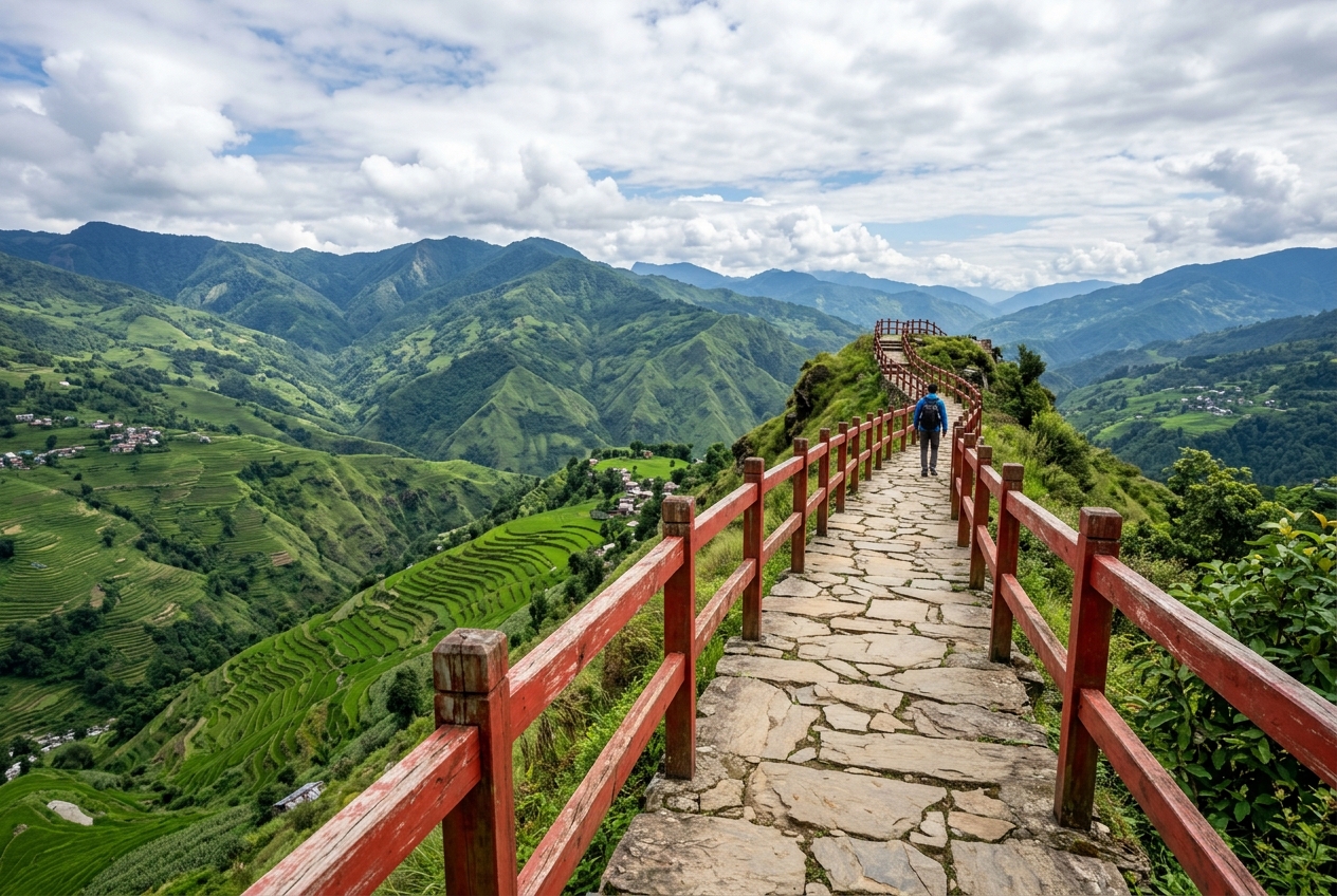 Stone pathway with valley view